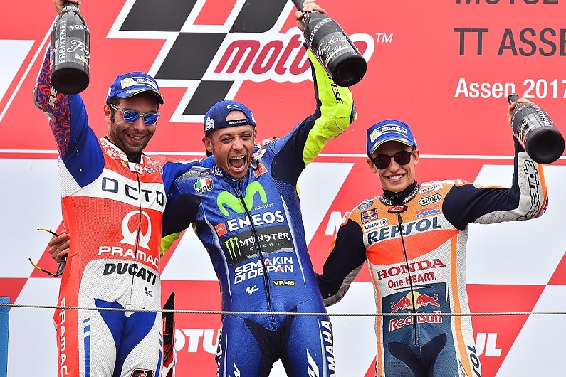 Assen Motogp Rossi Beats Petrucci To Win Vinales Crashes Out